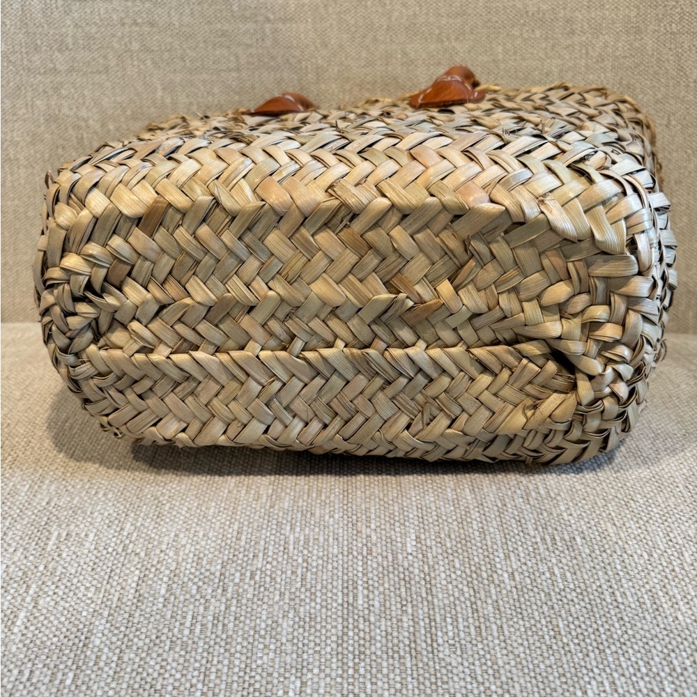 Woven Straw Tote Bag with Tan Leather Handles - Picture 5 of 6